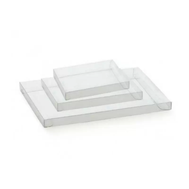 Skaidrios plokščios stačiakampės dėžutės