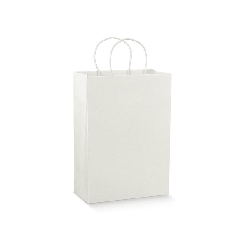 Balts papīra maisiņš ar auduma rokturi | DEKOPAKA.LT