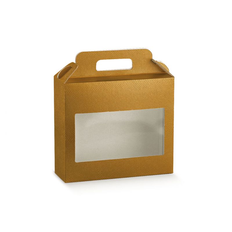 Dėžutė Valigetta su skaidriu langeliu auksinė | DEKOPAKA.LT