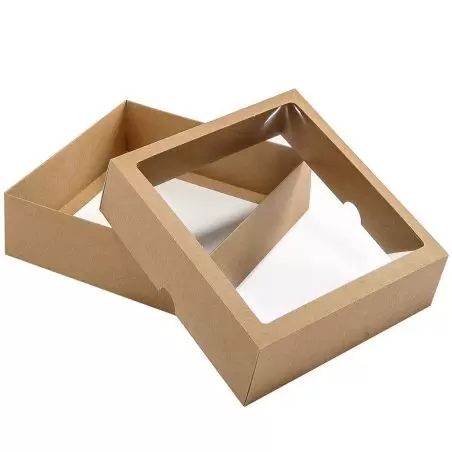 Kaste ar caurspīdīgu logu brūna 210 x 210 x 60 mm
