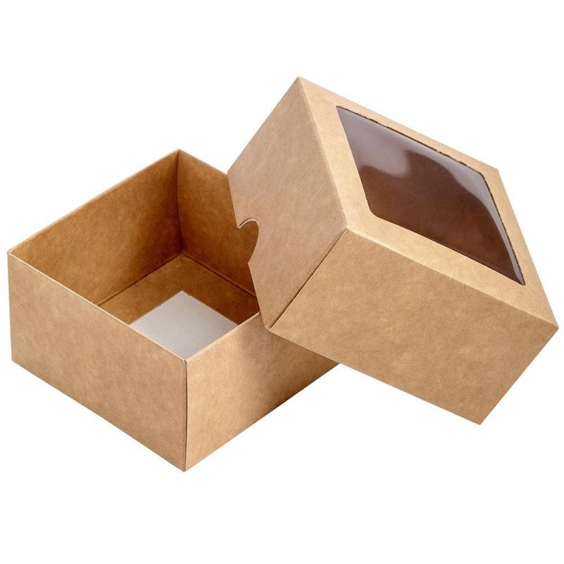 Dėžutė su skaidriu langeliu ruda 90 x 90 x 50 mm