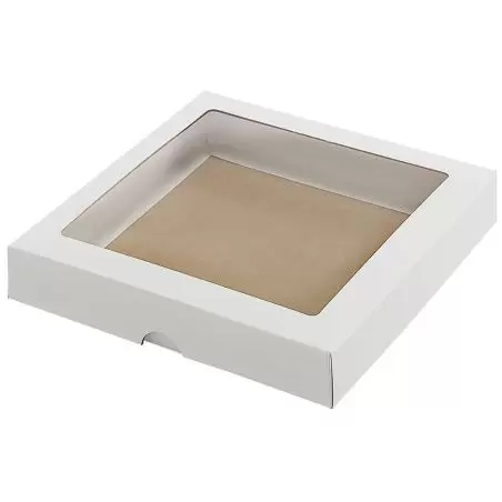 Kaste ar caurspīdīgu logu balts 200 x 200 x 30 mm