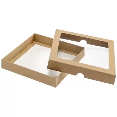Kaste ar caurspīdīgu logu brūna 200 x 200 x 30 mm 2