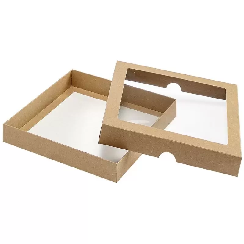 Läbipaistva aknaga kast pruun 200 x 200 x 30 mm