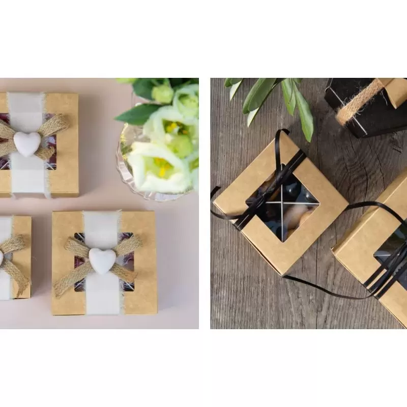 Dėžutė su skirtukais ir skaidriu langeliu natūrali ruda