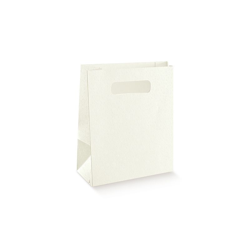Balts papīra maisiņš ar rokturi un ieliktni | DEKOPAKA.LT