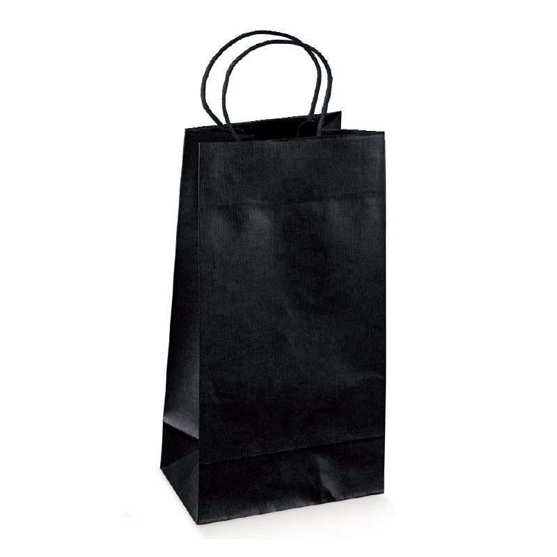 Juodas popierinis maišelis su medžiagine rankenėle | DEKOPAKA.LT