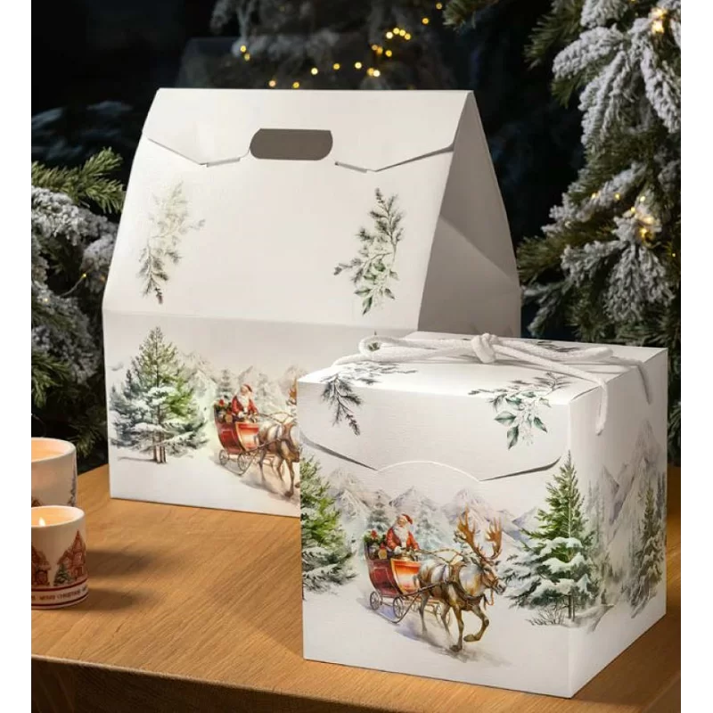 Ziemassvētku kastes ar auduma rokturiem