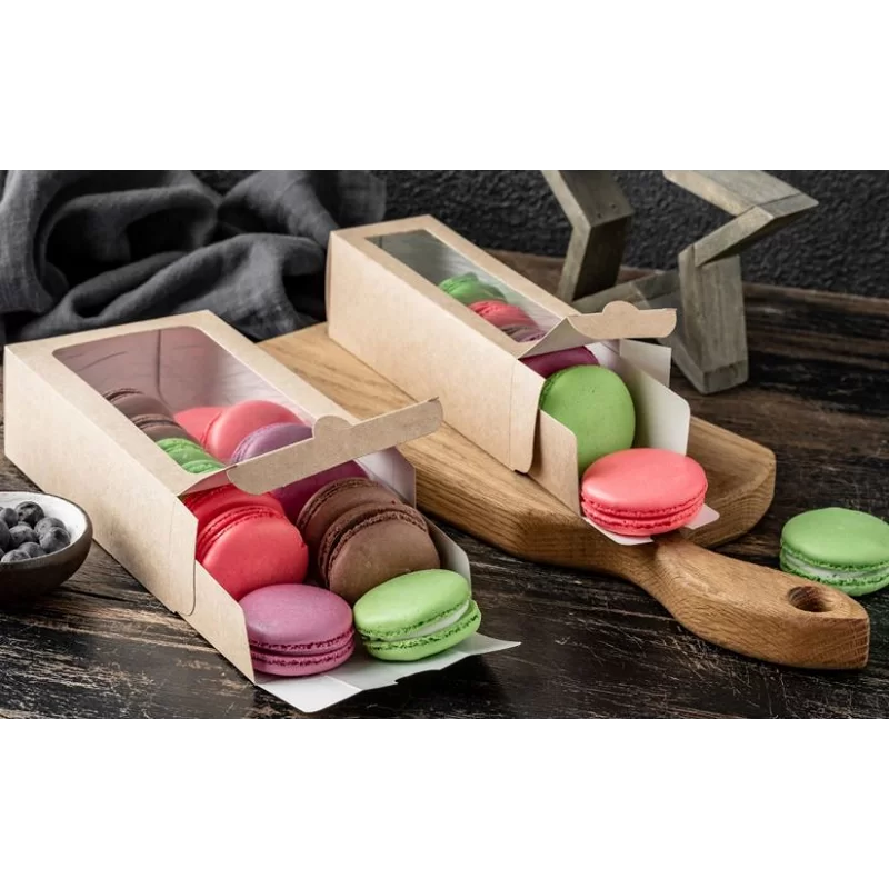 Dėžutė Eco Macarons su skaidriu langeliu | DEKOPAKA.LT