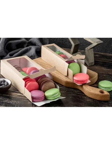 Eco Macarons kastīte ar caurspīdīgu logu 180x55x55mm