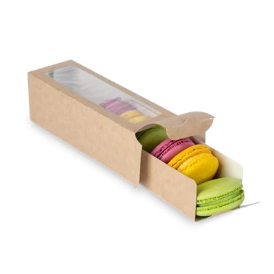 Eco Macarons kastīte ar caurspīdīgu logu 180x55x55mm