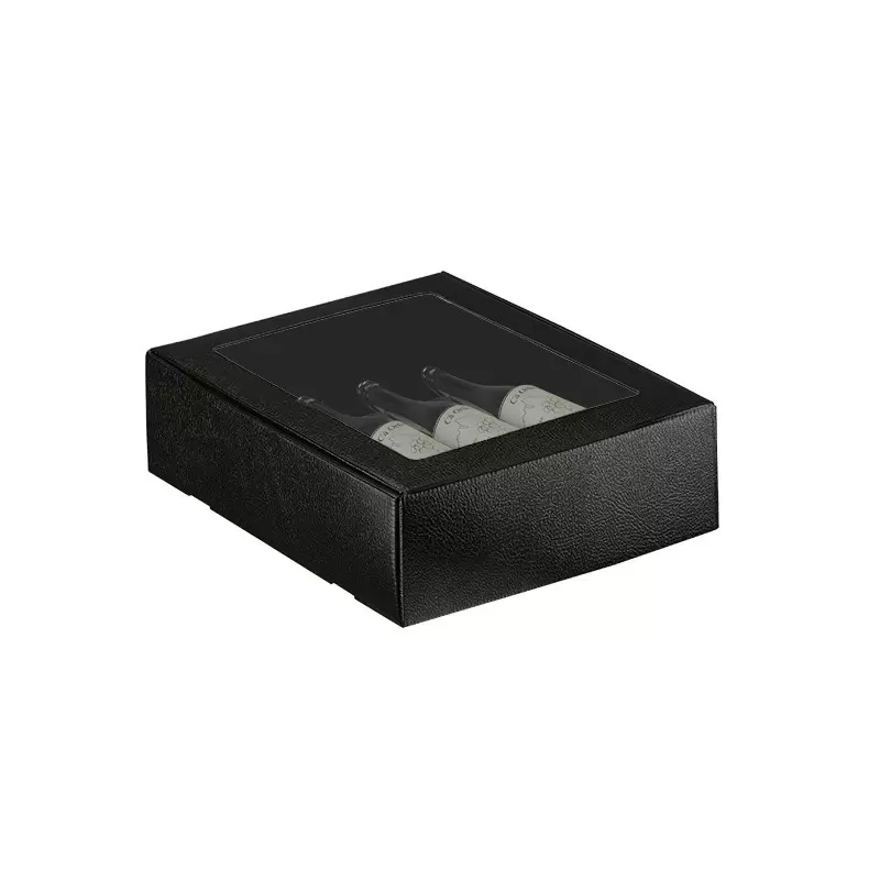 Kastīte Cantinetta 3 pudelēm melna ar caurspīdīgu logu