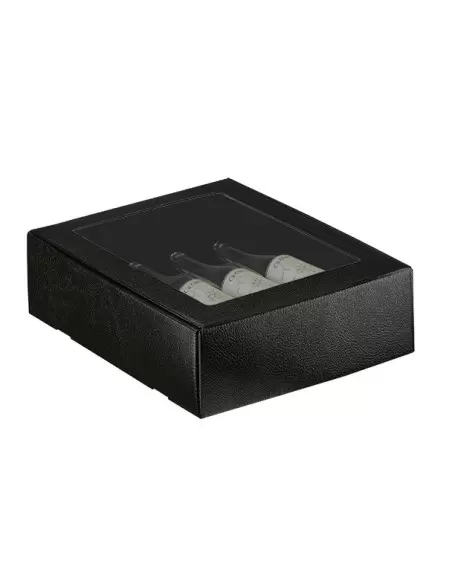 Dėžutė Cantinetta 3 buteliams juoda su skaidriu langeliu