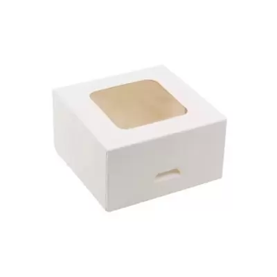 Valge kondiitri karp läbipaistva aknaga